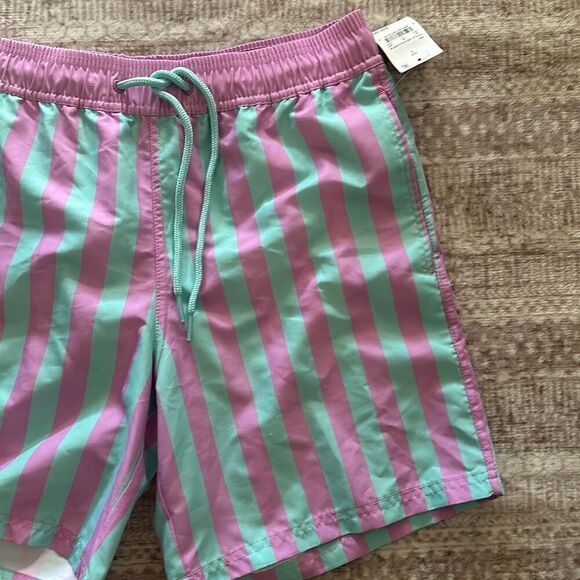 Mad engine Men’s Size Small Blue and pink Striped Swim trunks NWT - Picture 4 of 6